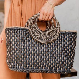 Auri Collection Woven black boho handbag straw tote bag